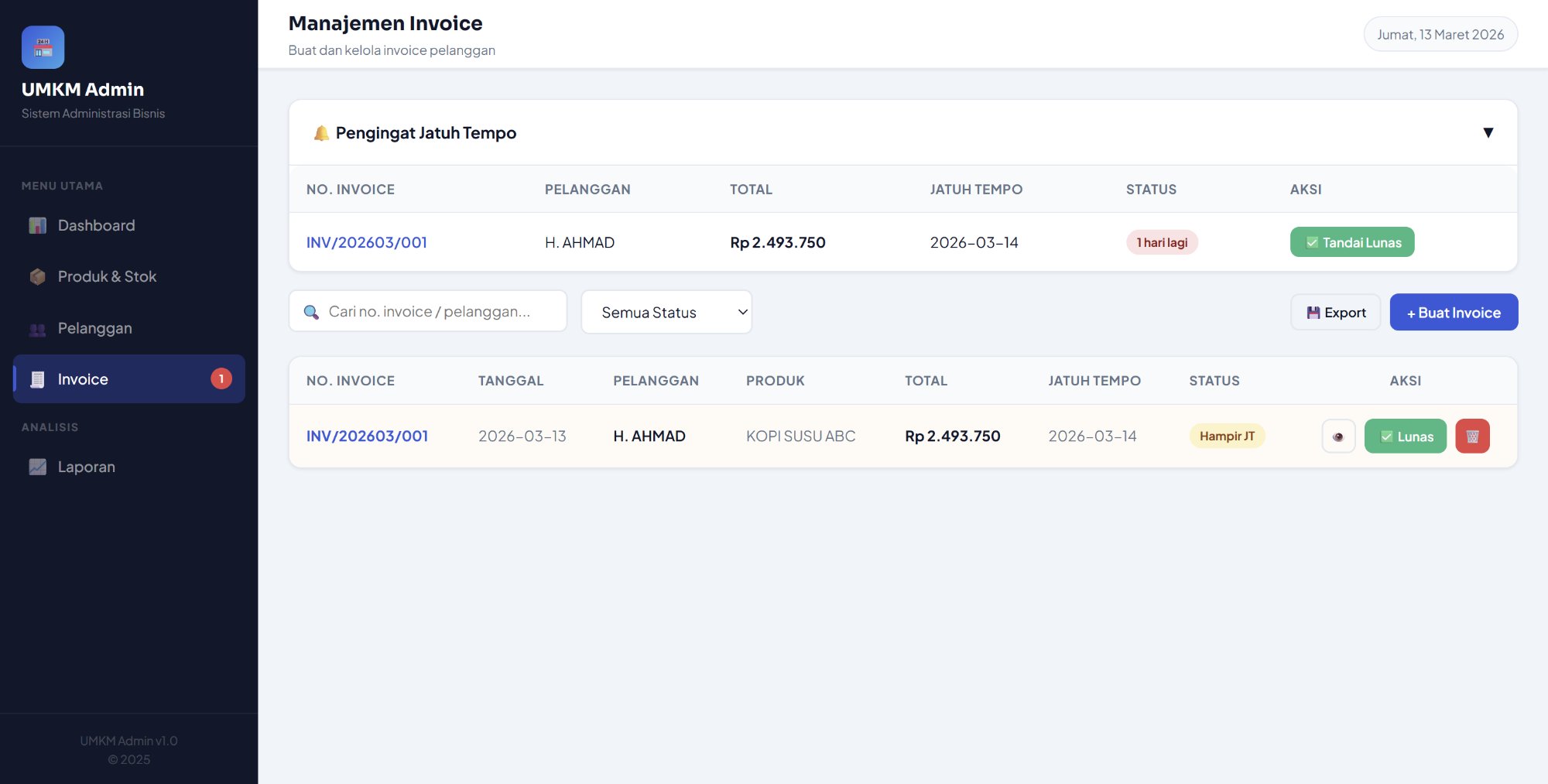 Manajemen Invoice – Buat dan kelola tagihan